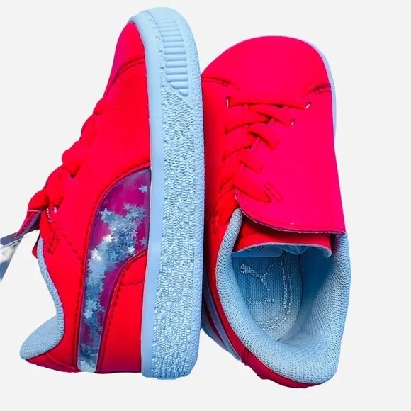 Puma Girls Pink Glitter Leather Lace up Sneakers