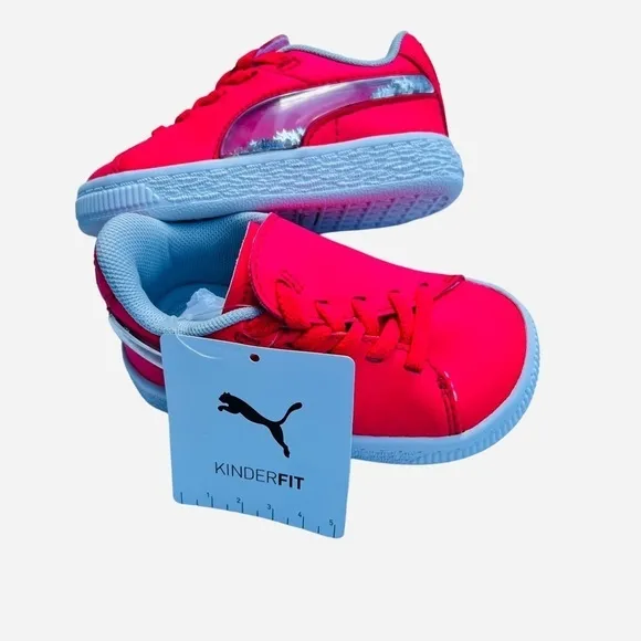 Puma Girls Pink Glitter Leather Lace up Sneakers