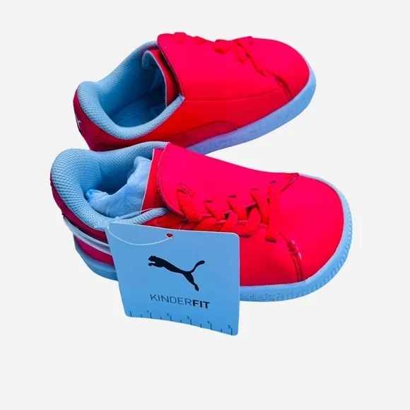 Puma Girls Pink Glitter Leather Lace up Sneakers