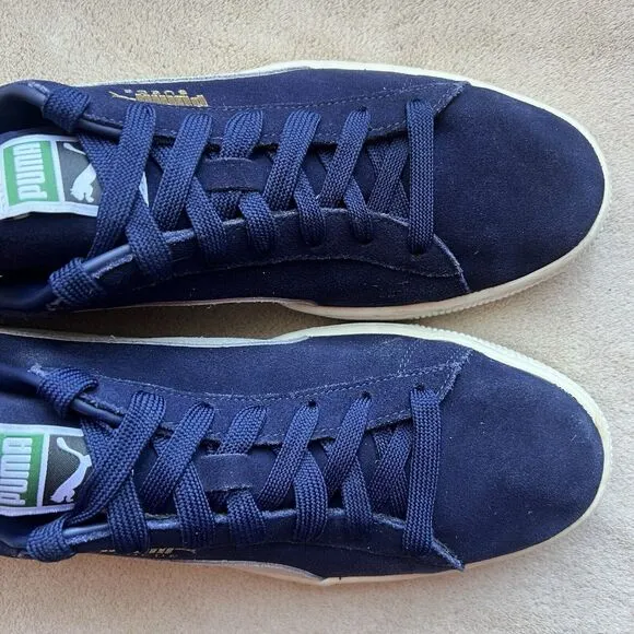 Puma Navy Blue Suede &amp; White Classic Retro Trainer Sneakers Shoes Men’s 14