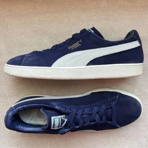 Puma Navy Blue Suede &amp; White Classic Retro Trainer Sneakers Shoes Men’s 14