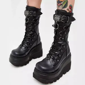 Punk Style Amazon Cross-Border Sneaker Boots – Plus Size, Thick Bottom, Medium Height, Rubber Forefoot Material, New Women’s