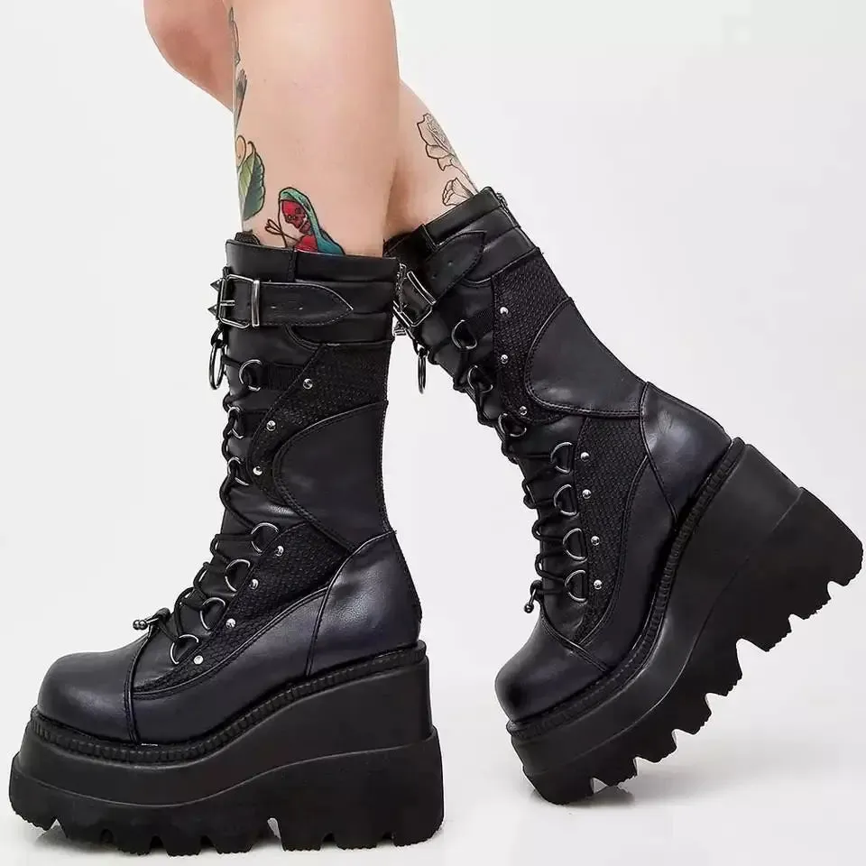 Punk Style Amazon Cross-Border Sneaker Boots – Plus Size, Thick Bottom, Medium Height, Rubber Forefoot Material, New Women’s