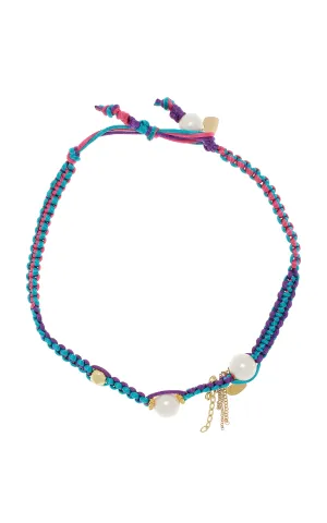 PURPLE BARBIE PEARL GOLD CHARM AND CHAIN SILK ROCKER CHOKER