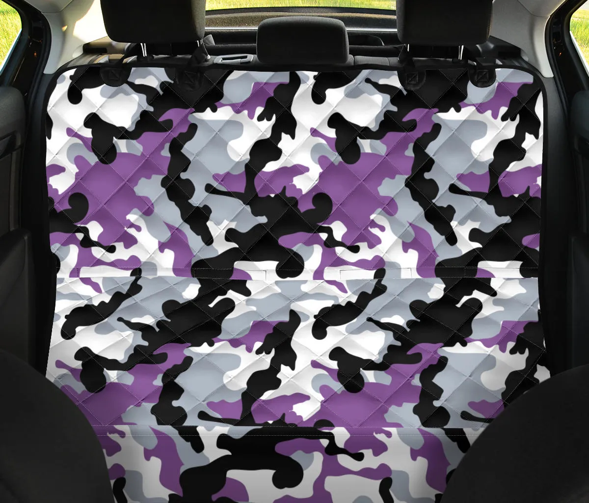 Purple, Black, Gray and White Camouflage Back Bench Seat Cover Camo Pattern Protector For Pets