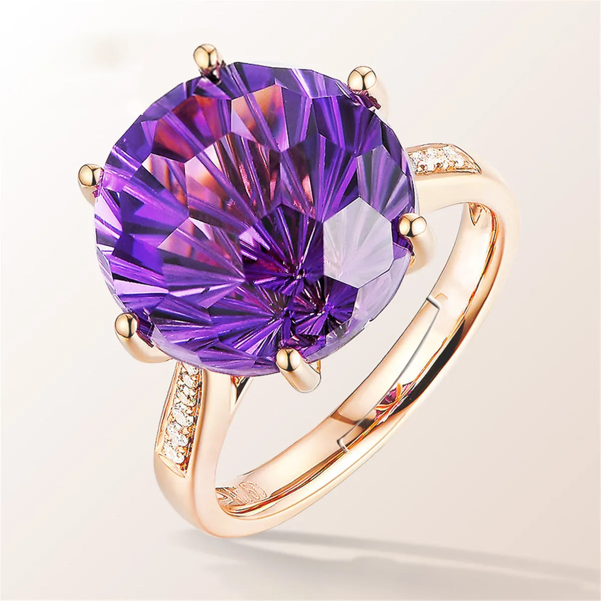 Purple Crystal & Cubic Zirconia Adjustable Ring