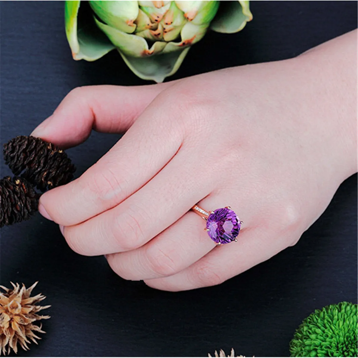 Purple Crystal & Cubic Zirconia Adjustable Ring
