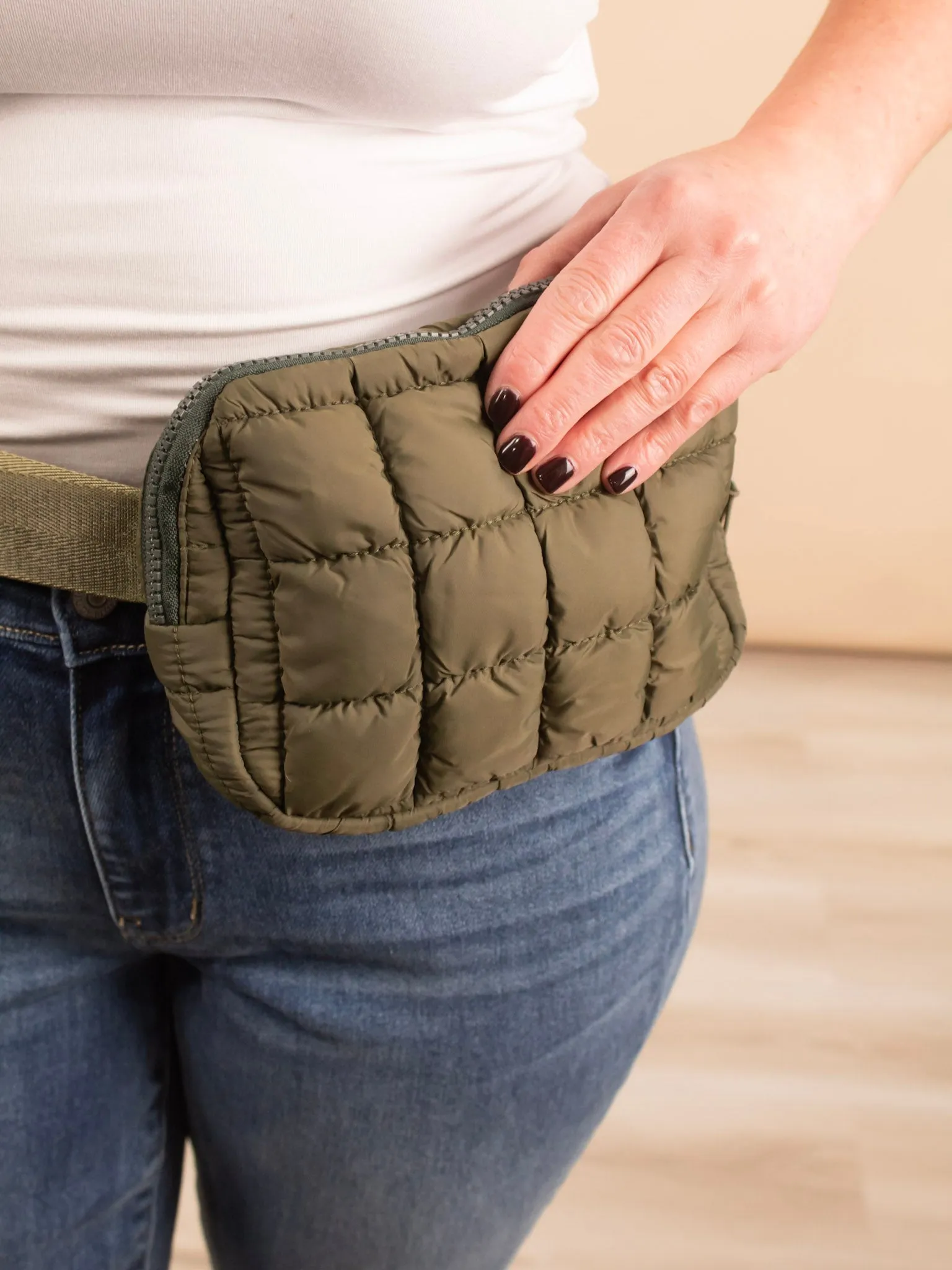 Quinn Quilted Belt Bag in Olive