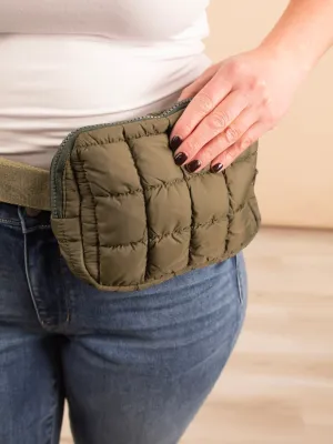 Quinn Quilted Belt Bag in Olive