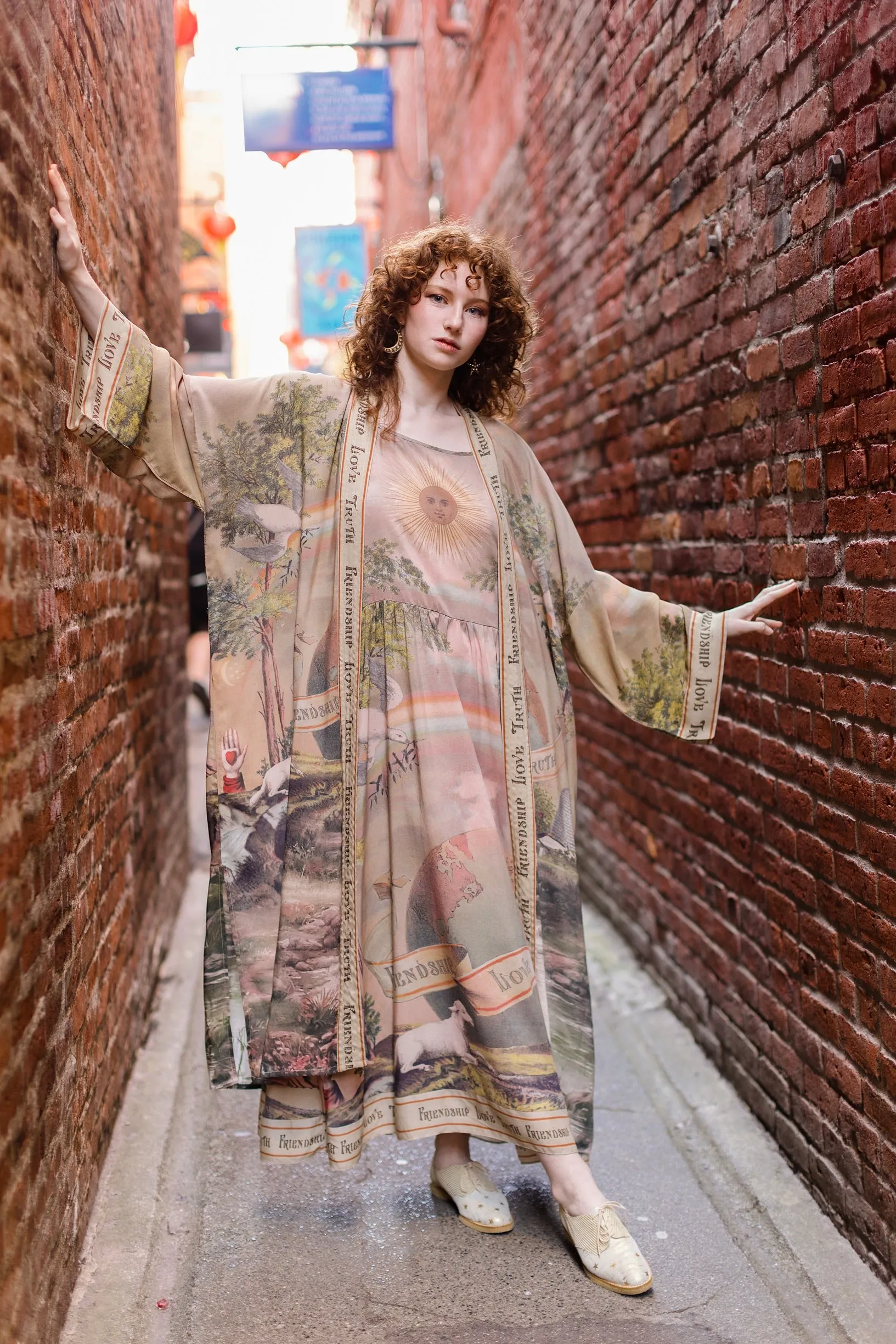 "Friendship Love and Truth" Antique Wash Bohemian Slip Dress