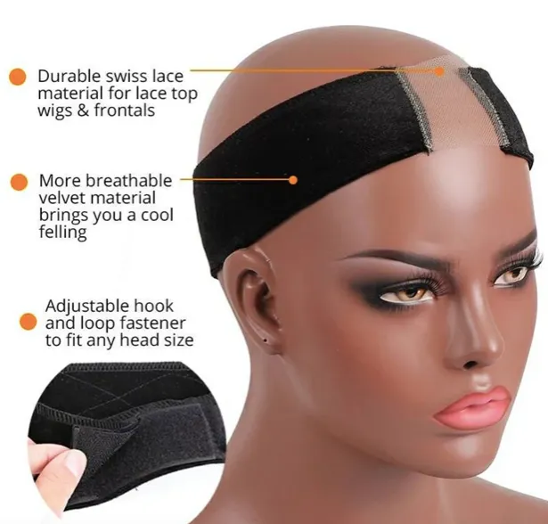"Velvet wig grip" Swiss lace insert  (Black)