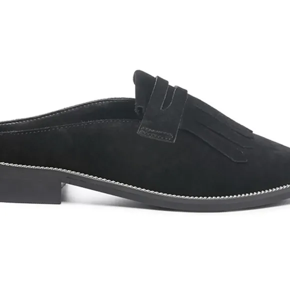 Rag &amp; Co Handcrafted NWT Size 6 Black Lena suede Mules