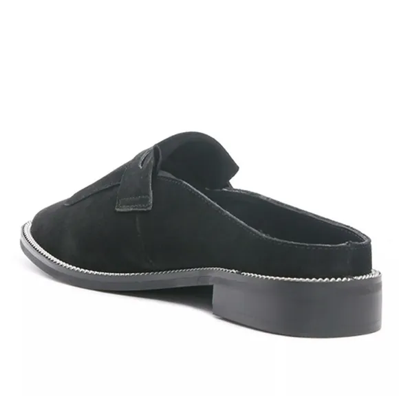 Rag &amp; Co Handcrafted NWT Size 6 Black Lena suede Mules