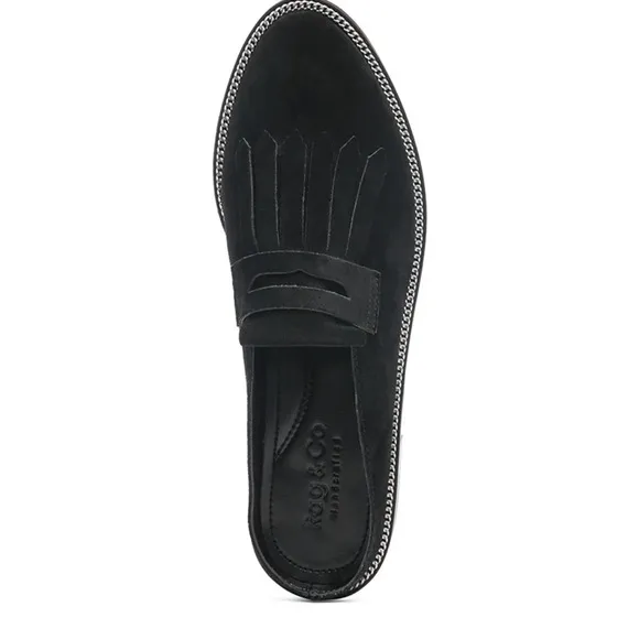 Rag &amp; Co Handcrafted NWT Size 6 Black Lena suede Mules