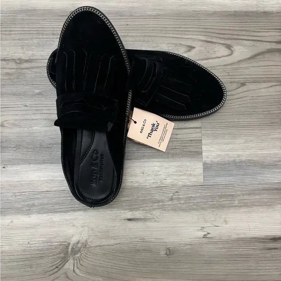 Rag &amp; Co Handcrafted NWT Size 6 Black Lena suede Mules