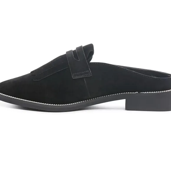 Rag &amp; Co Handcrafted NWT Size 6 Black Lena suede Mules