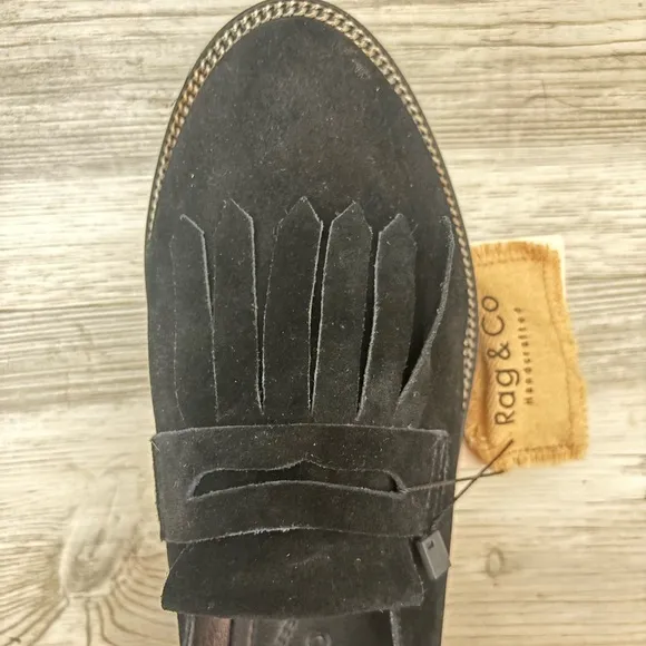 Rag &amp; Co Handcrafted NWT Size 6 Black Lena suede Mules
