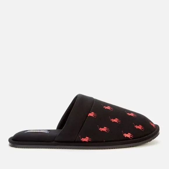 Ralph Lauren kollin multi logo‎ slippers  black 10