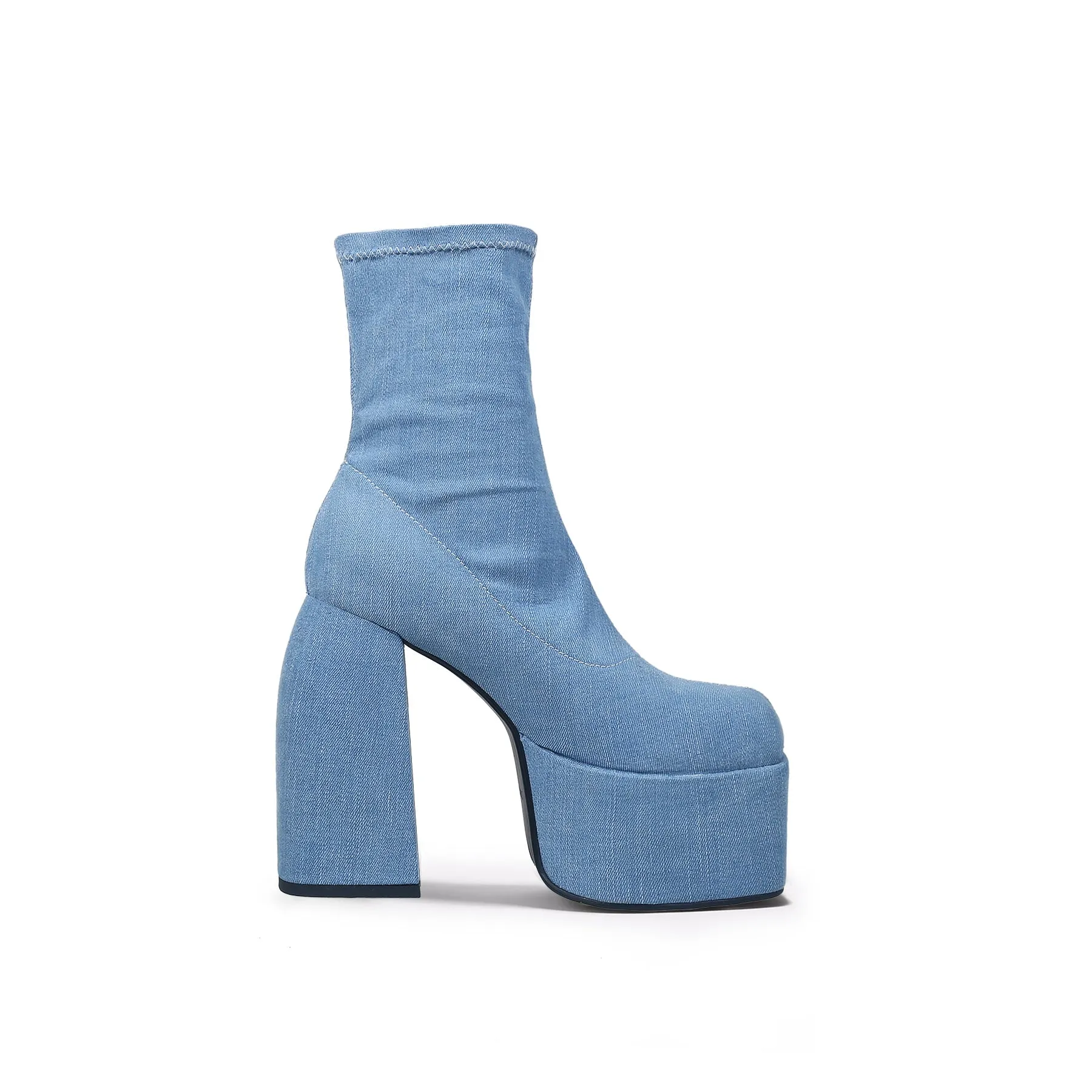Raven Chunky Heeled Denim Sock Boots