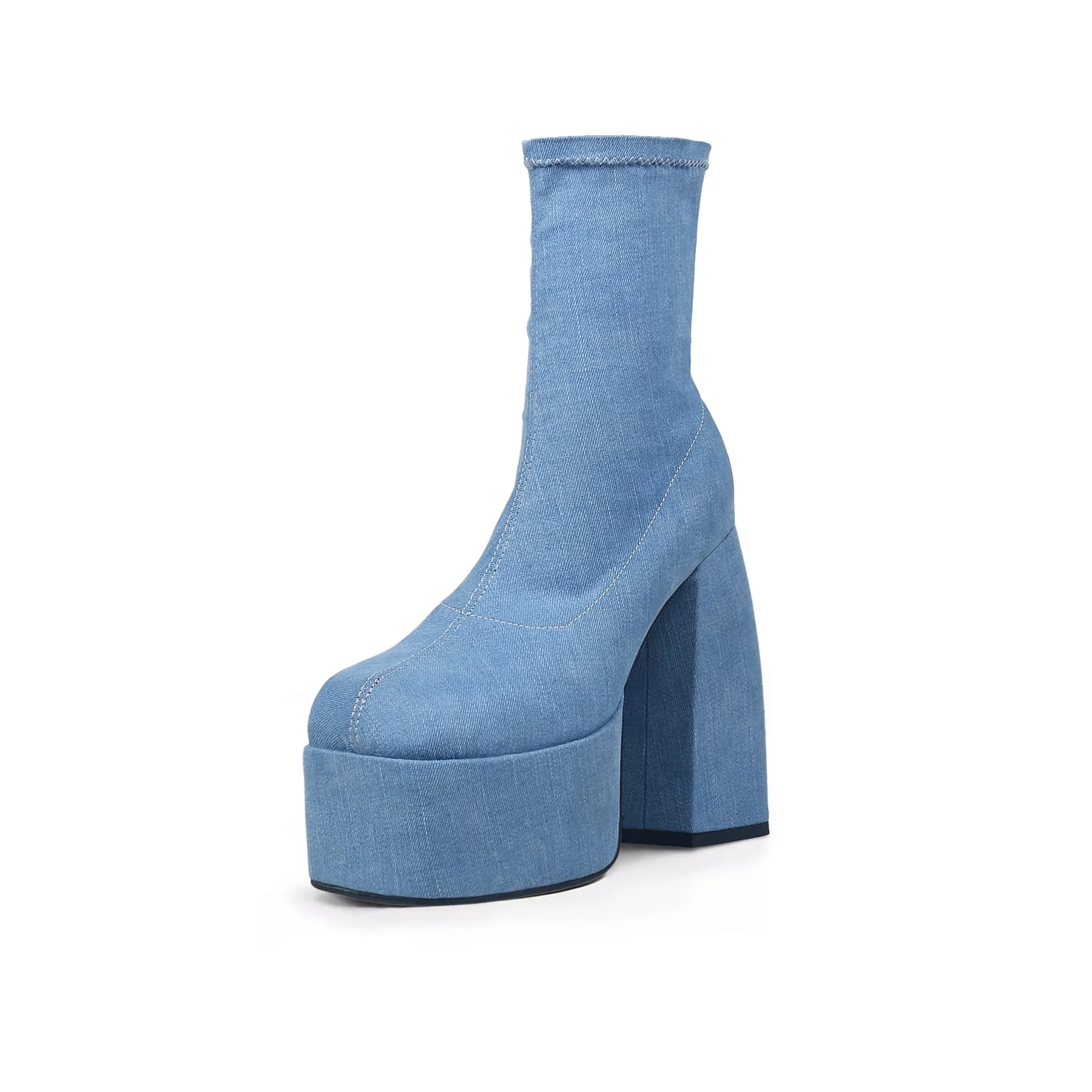Raven Chunky Heeled Denim Sock Boots
