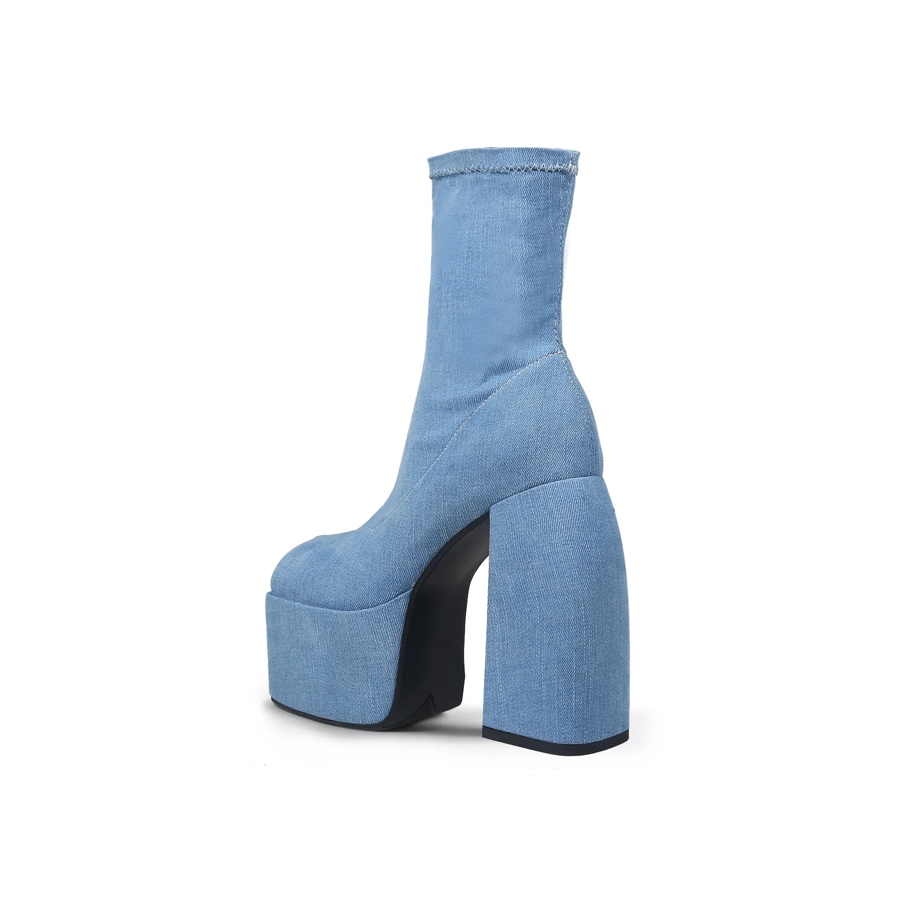 Raven Chunky Heeled Denim Sock Boots