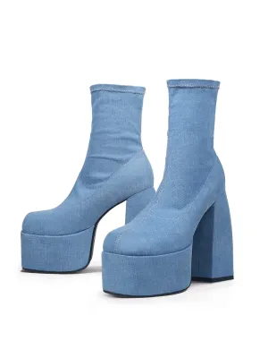 Raven Chunky Heeled Denim Sock Boots