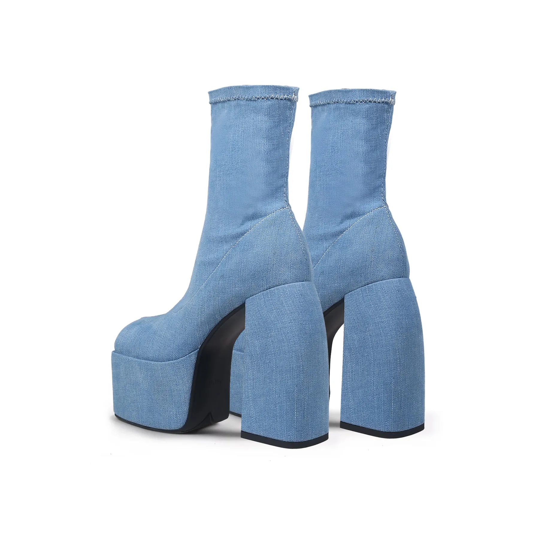 Raven Chunky Heeled Denim Sock Boots