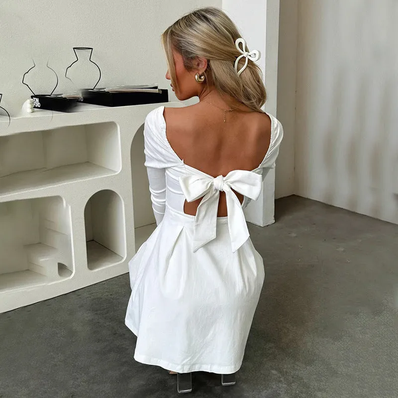 REALAIOT  Sanhu Lianjiang F24DS345 2025 women's clothing square collar halter bow decoration elegant simple dress wholesale