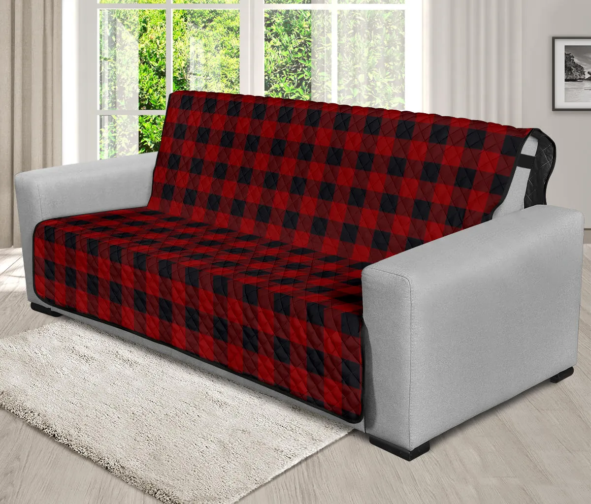 Red and Black Buffalo Plaid 70" Futon Sofa Cover Couch Protector Farmhouse Country Home Decor
