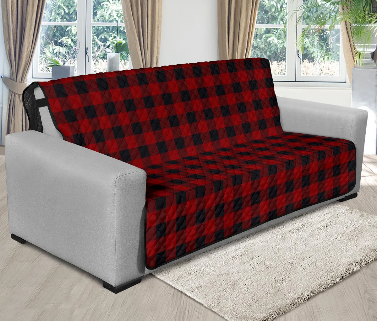 Red and Black Buffalo Plaid 70" Futon Sofa Cover Couch Protector Farmhouse Country Home Decor