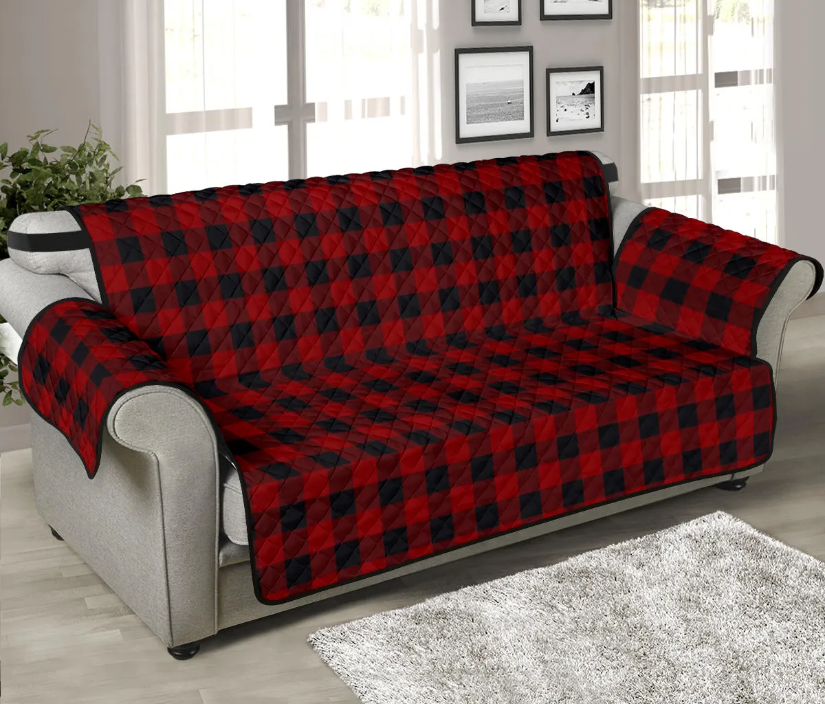 Red and Black Buffalo Plaid 70" Sofa Cover Couch Protector Slip Cover Farmhouse Country Home Decor