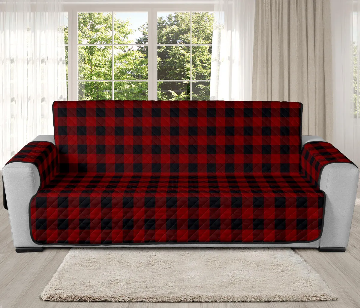 Red and Black Buffalo Plaid 78" Oversized Sofa Protector Couch Cover Farmhouse Country Pattern Slip Cover