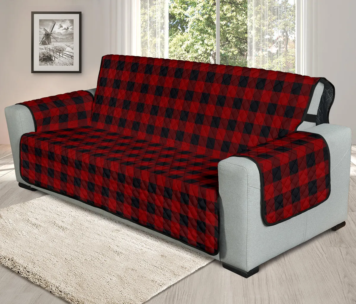 Red and Black Buffalo Plaid 78" Oversized Sofa Protector Couch Cover Farmhouse Country Pattern Slip Cover