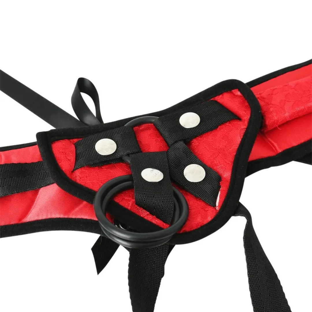 Red Lace Corsette Strap On Harness- Up to 60" Hips