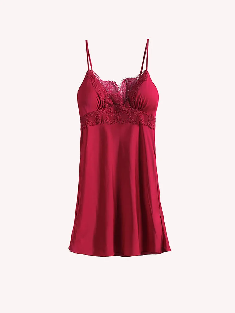 Red Satin Lace-Trim Slip