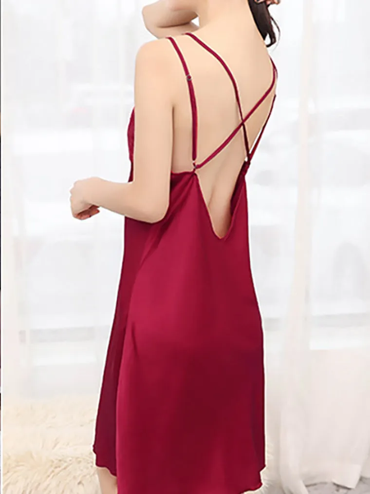 Red Silky Lace-Trim Slip