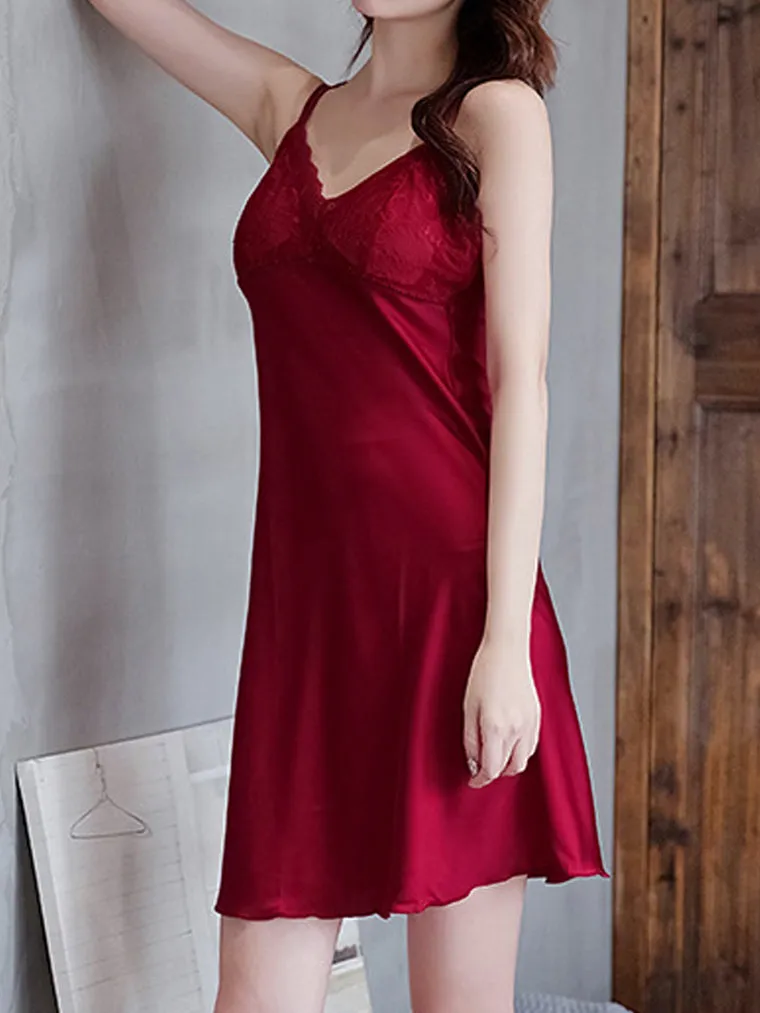 Red Silky Lace-Trim Slip