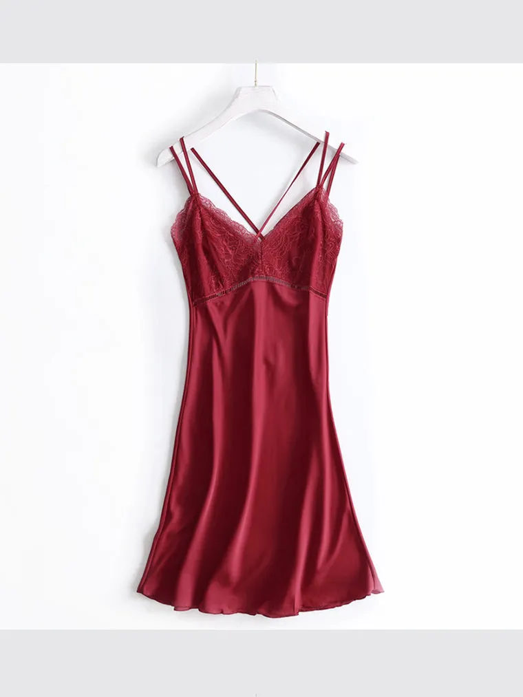 Red Silky Lace-Trim Slip