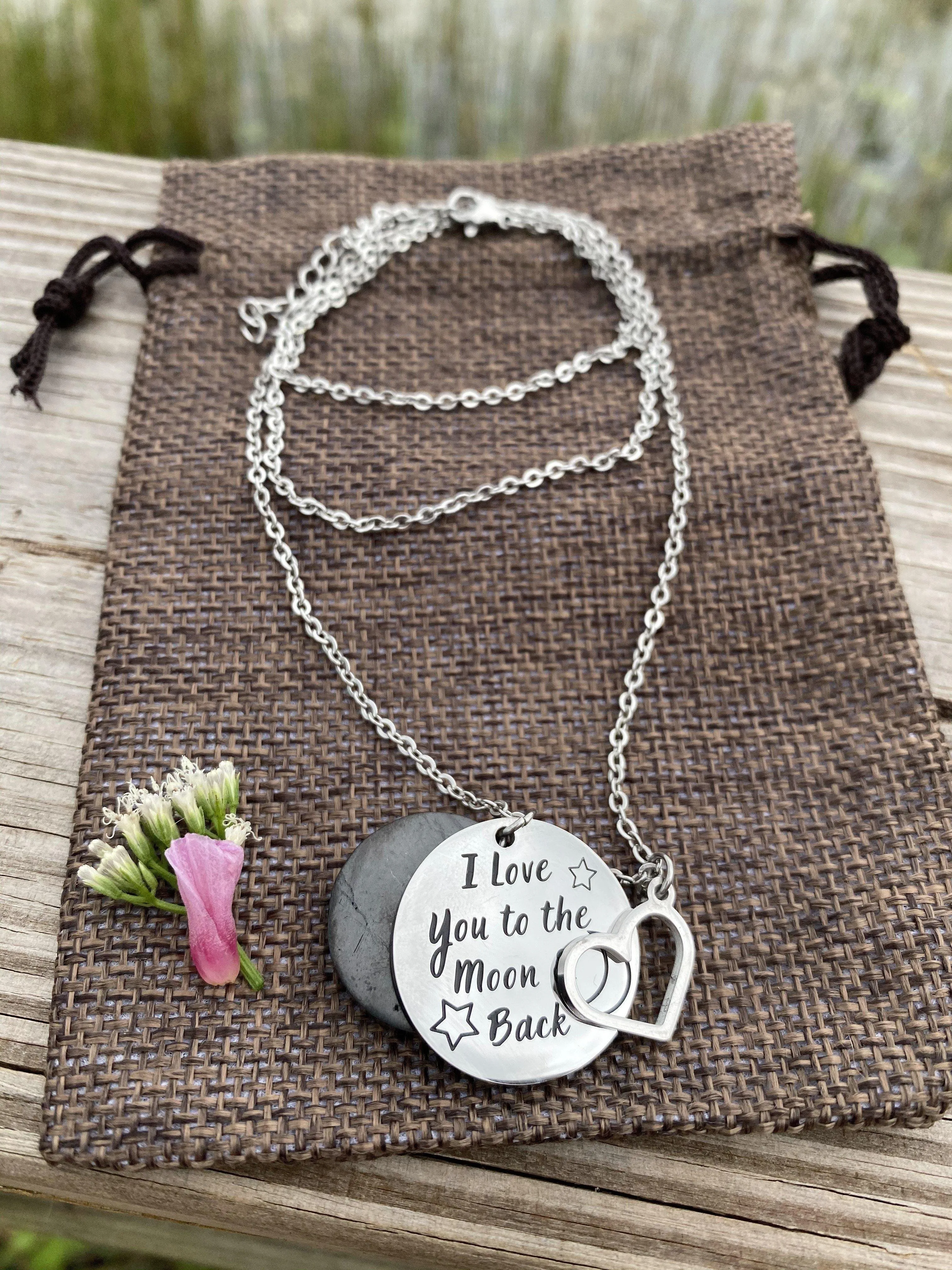 RETIRED - Shungite Pendant: Love You to the Moon & Back - Adjustable for Adults and Kids