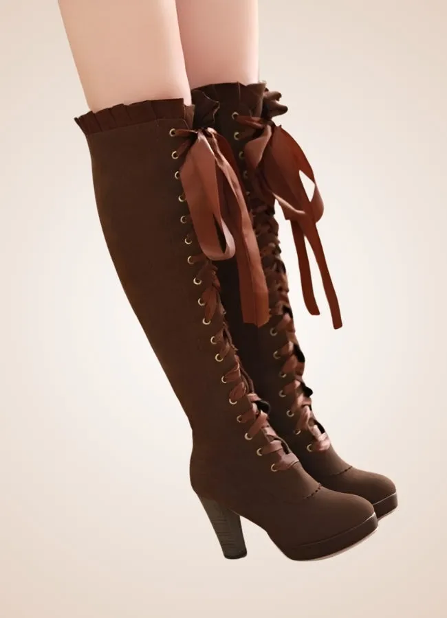 Ribbons Lace Steampunk Boots