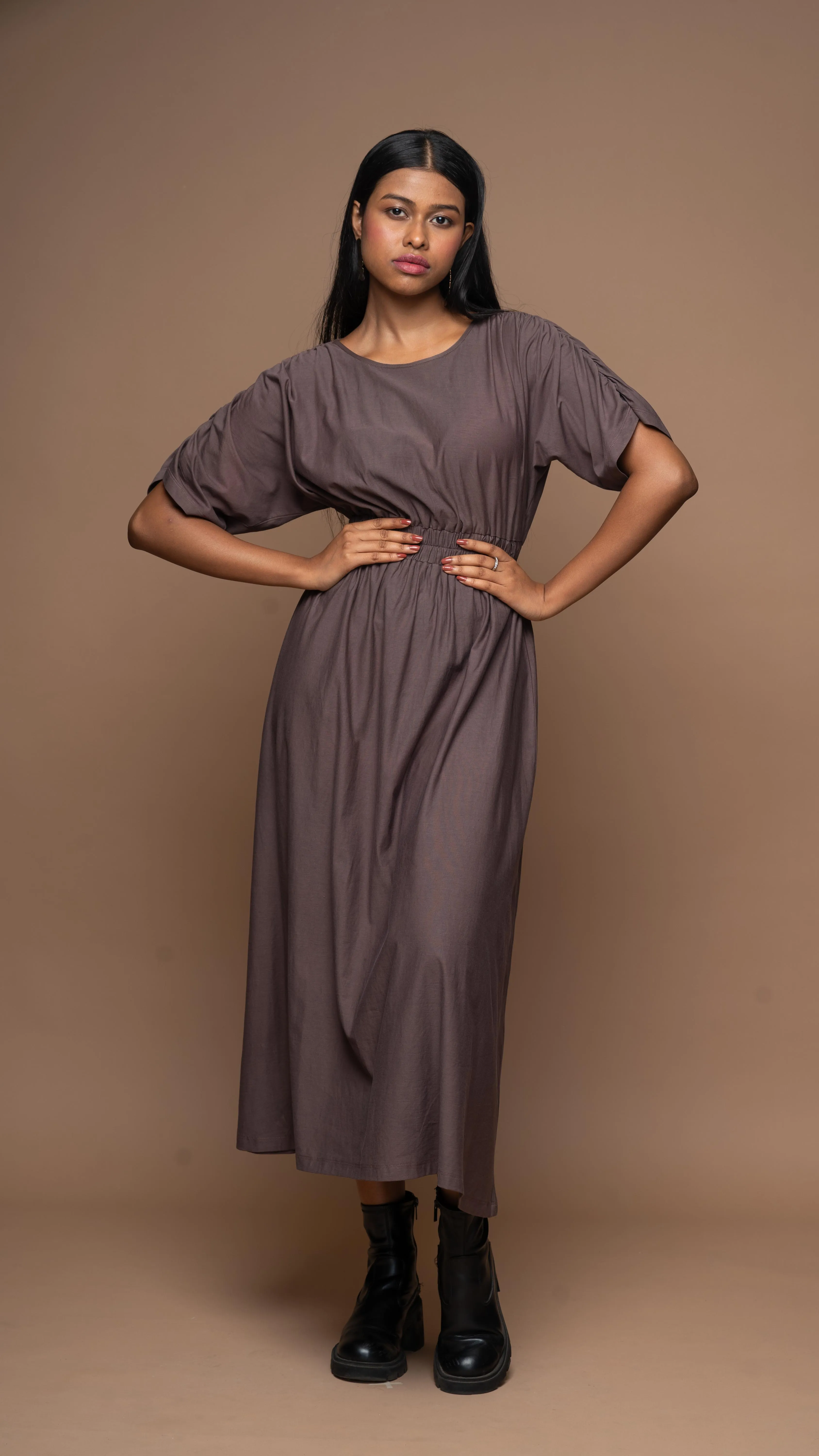 Ripple Charm Jersey Dress - Plum