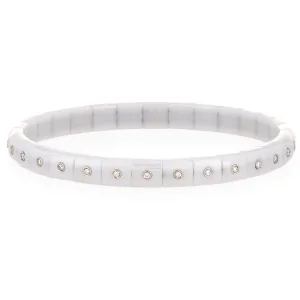 Roberto Demeglio Pura Glossy White Ceramic Elastic Bracelet Eternity Style Diamonds