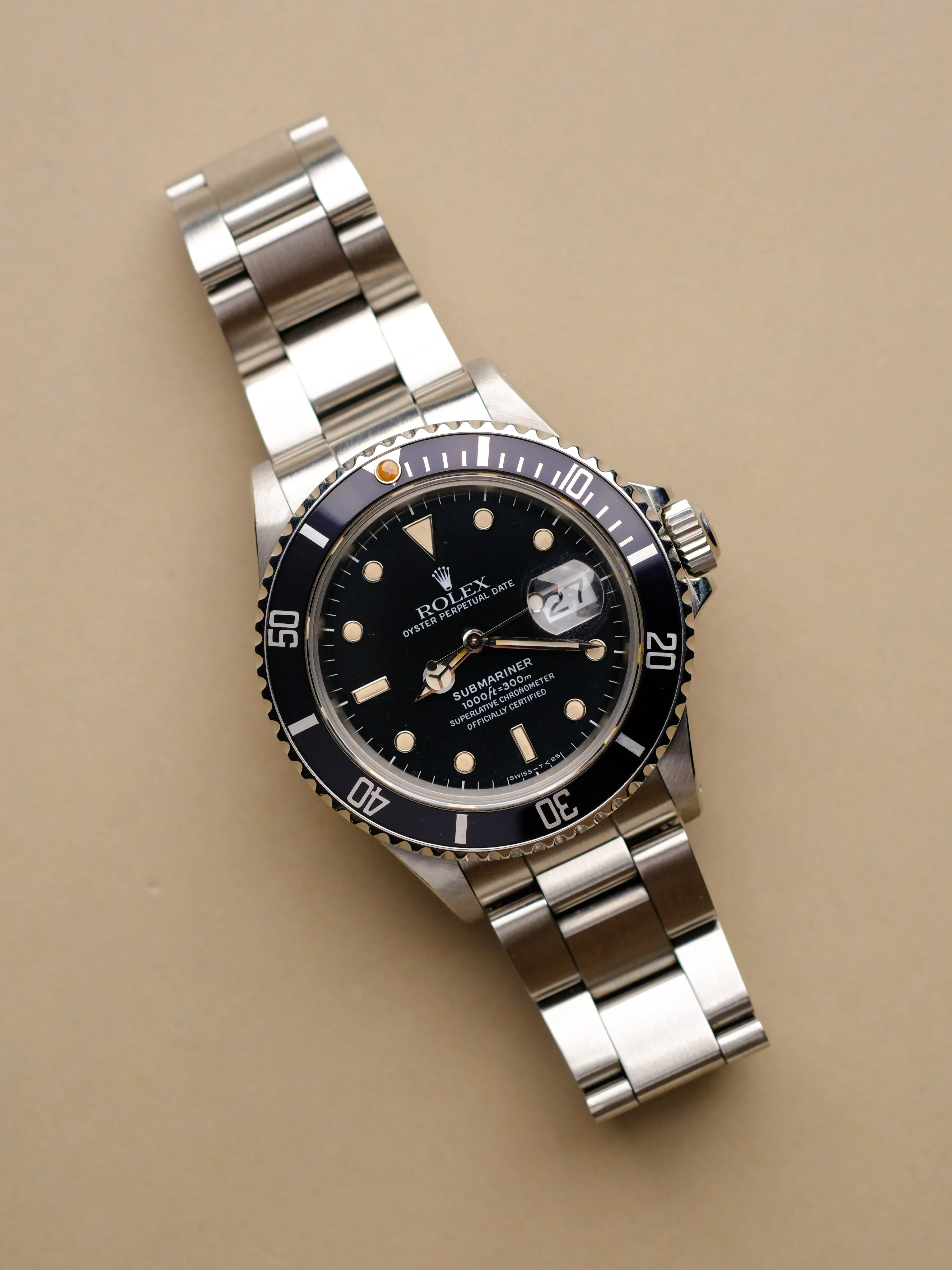 Rolex Submariner 16800 Satin Dial w/Cream Patina & Service Papers - 1986