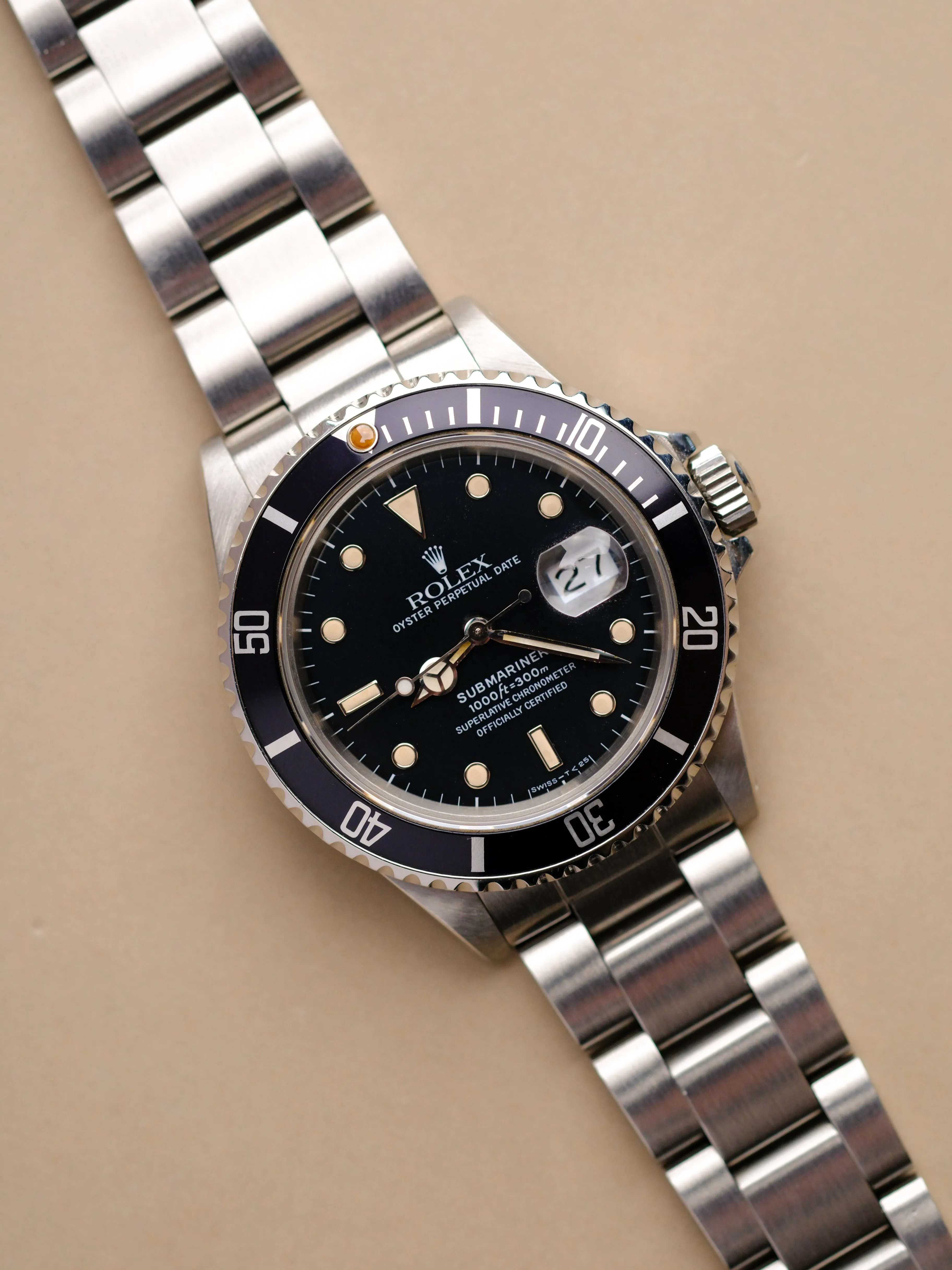 Rolex Submariner 16800 Satin Dial w/Cream Patina & Service Papers - 1986