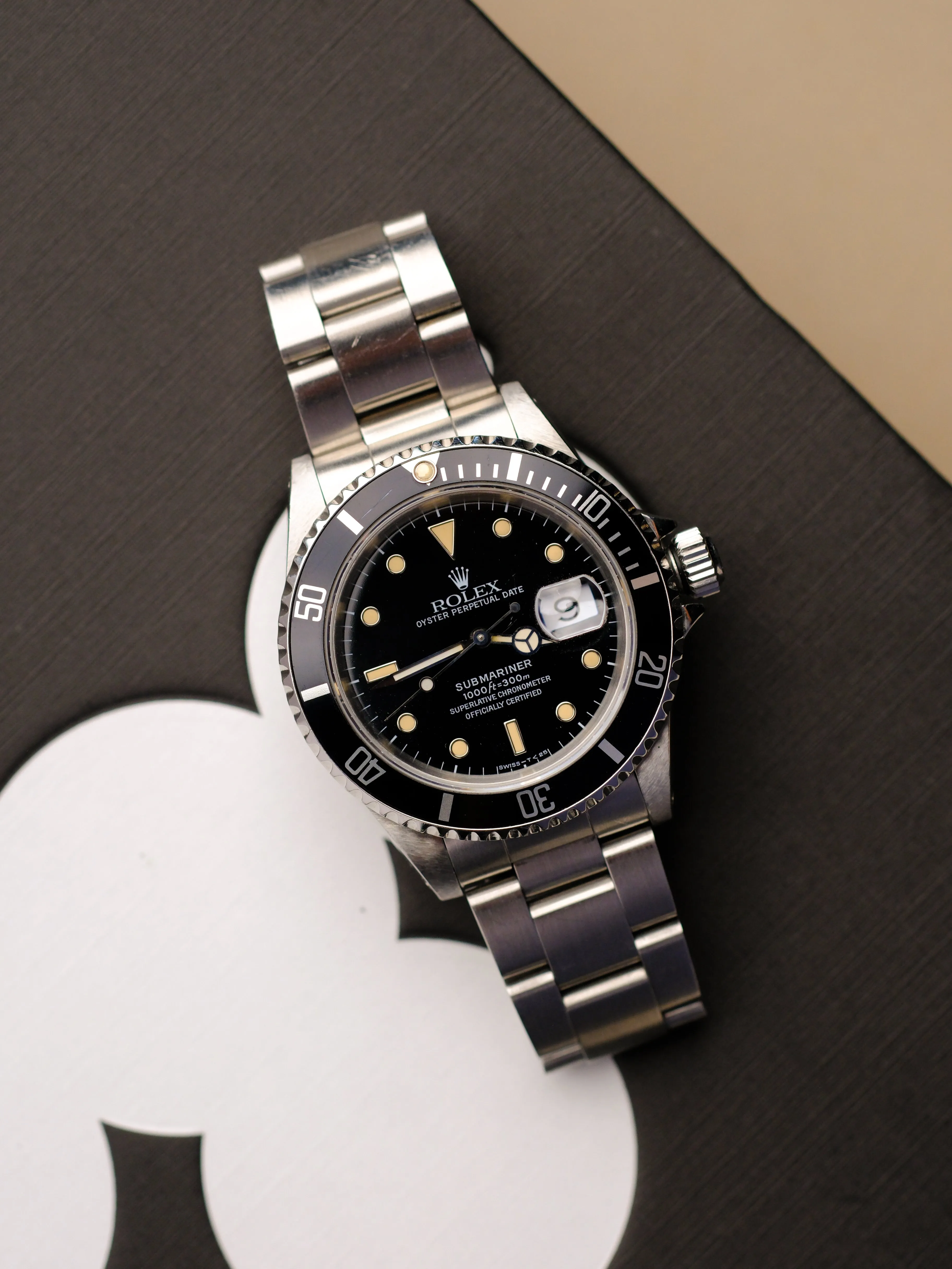 Rolex Submariner 16800 Satin Dial w/Cream Patina & Service Papers - 1986