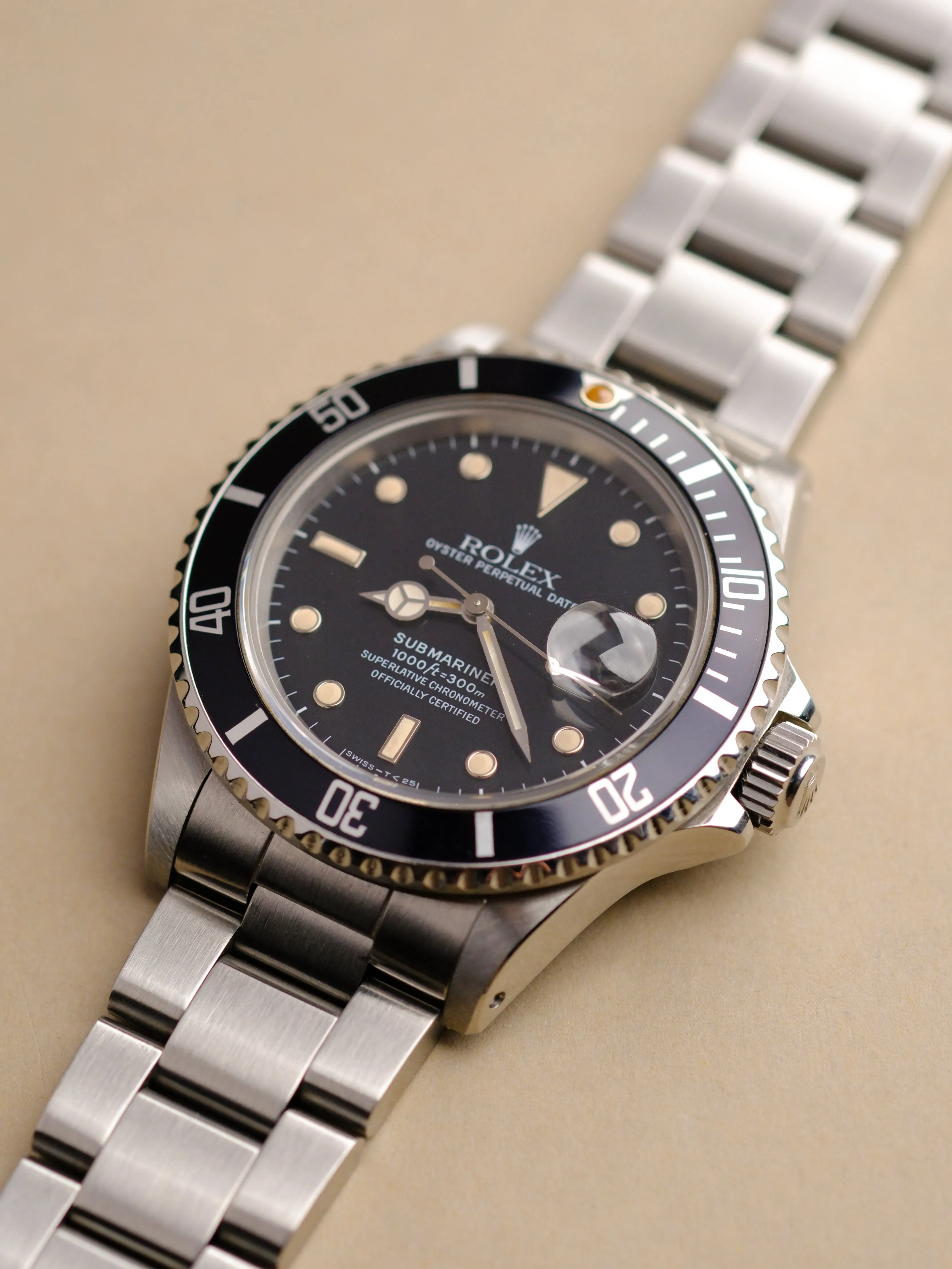 Rolex Submariner 16800 Satin Dial w/Cream Patina & Service Papers - 1986