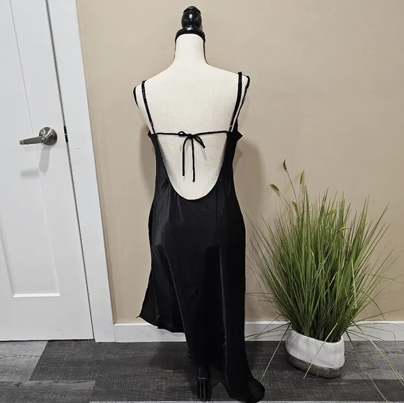 rose passion vintage  90 's asymmetrical  black silky satin slip dress