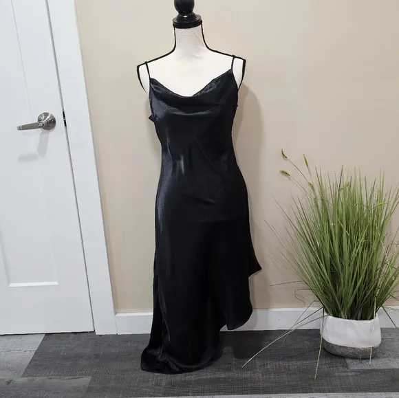 rose passion vintage  90 's asymmetrical  black silky satin slip dress