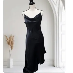 rose passion vintage  90 's asymmetrical  black silky satin slip dress