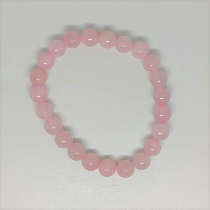 Rose Quartz Round Bead Crystal Bracelet
